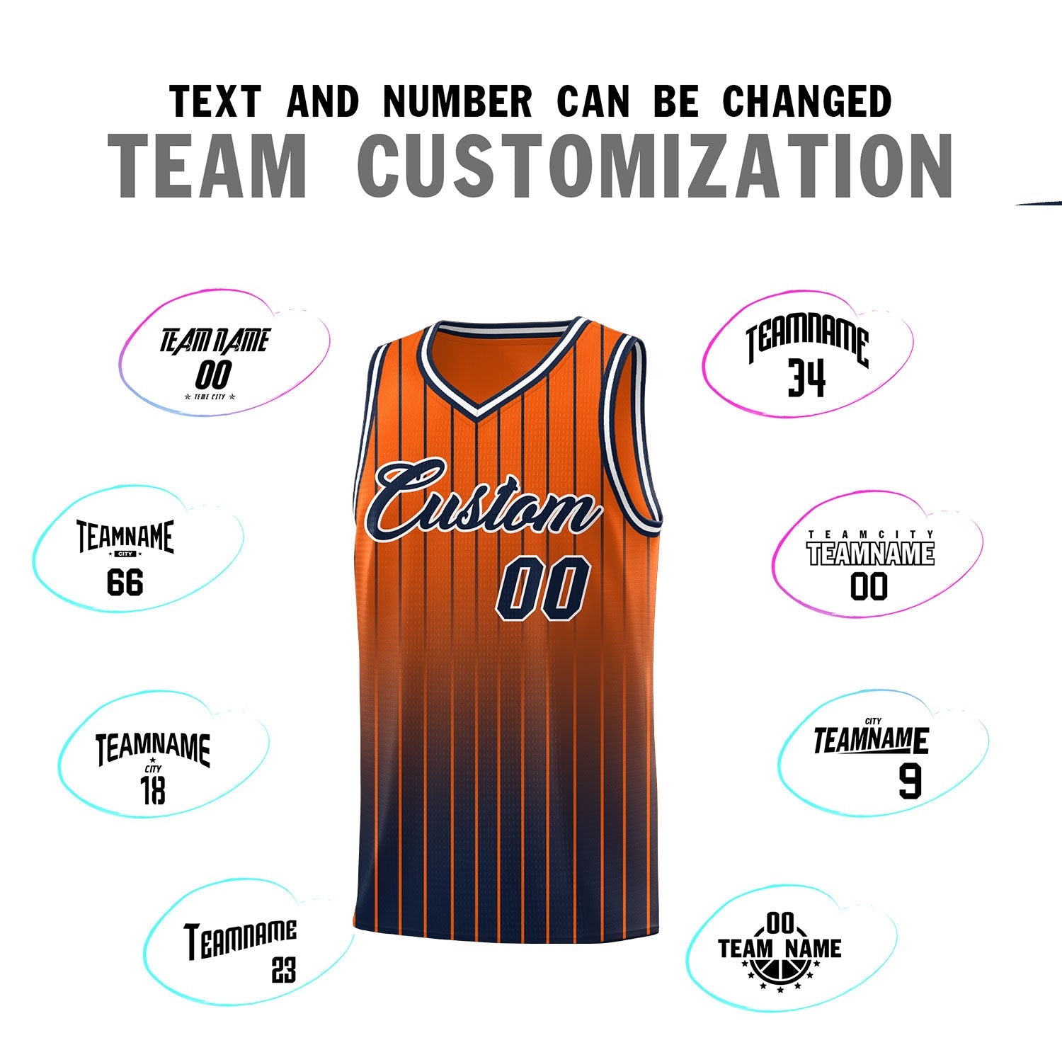 Custom Orange Navy Gradient Fashion Sets Sports Stripe Uniform Basketball Jersey