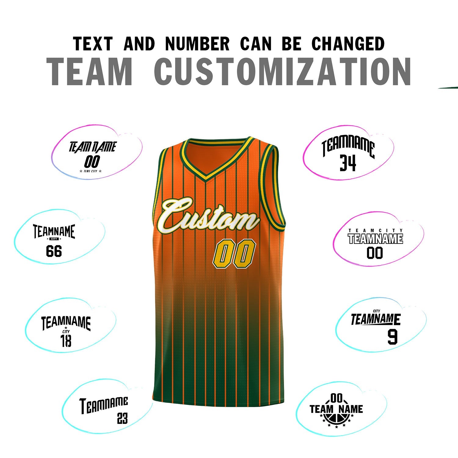 Custom Orange Green Gradient Fashion Sets Sports Stripe Uniform Basketball Jersey