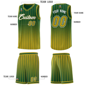 Custom Green Old Gold Gradient Fashion Sets Sports Stripe Uniform Basketball Jersey