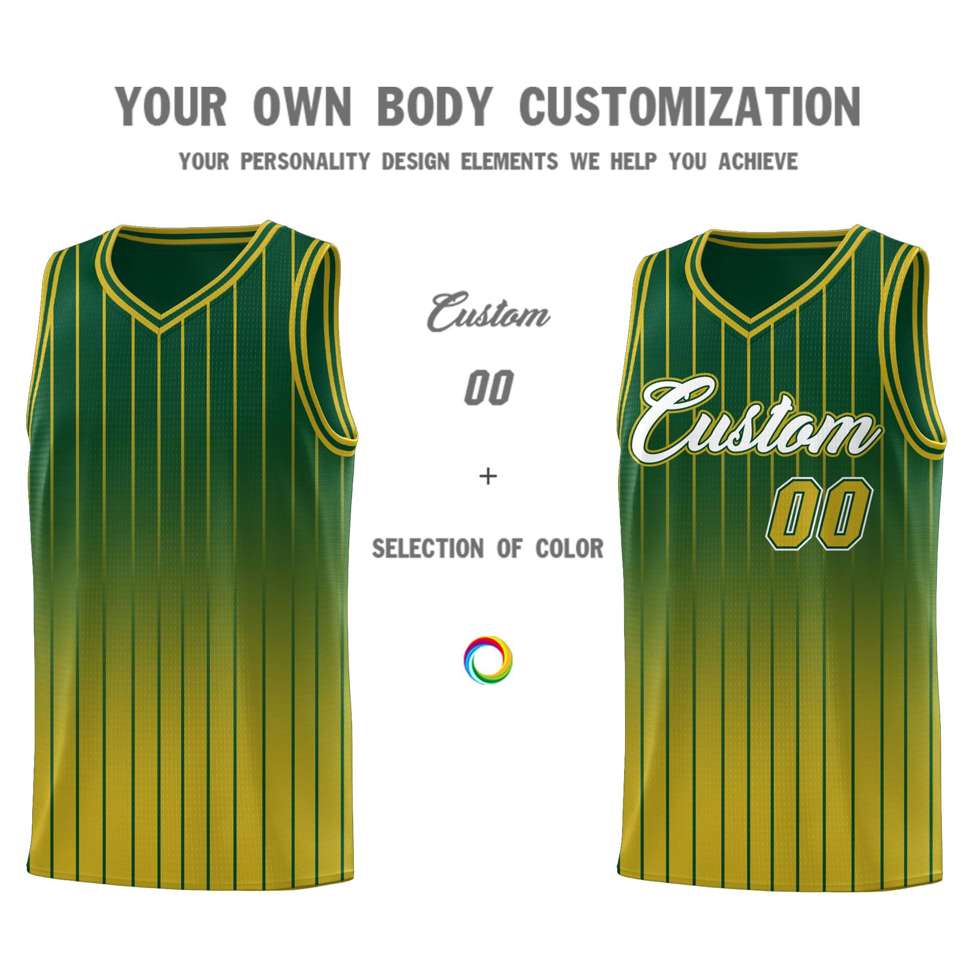 Custom Green Old Gold Gradient Fashion Sets Sports Stripe Uniform Basketball Jersey