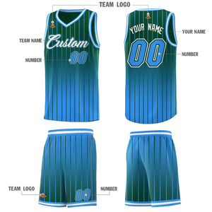 Custom Green Powder Blue Gradient Fashion Sets Sports Stripe Uniform Basketball Jersey