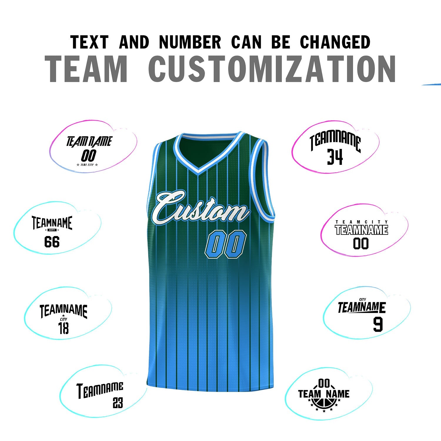 Custom Green Powder Blue Gradient Fashion Sets Sports Stripe Uniform Basketball Jersey