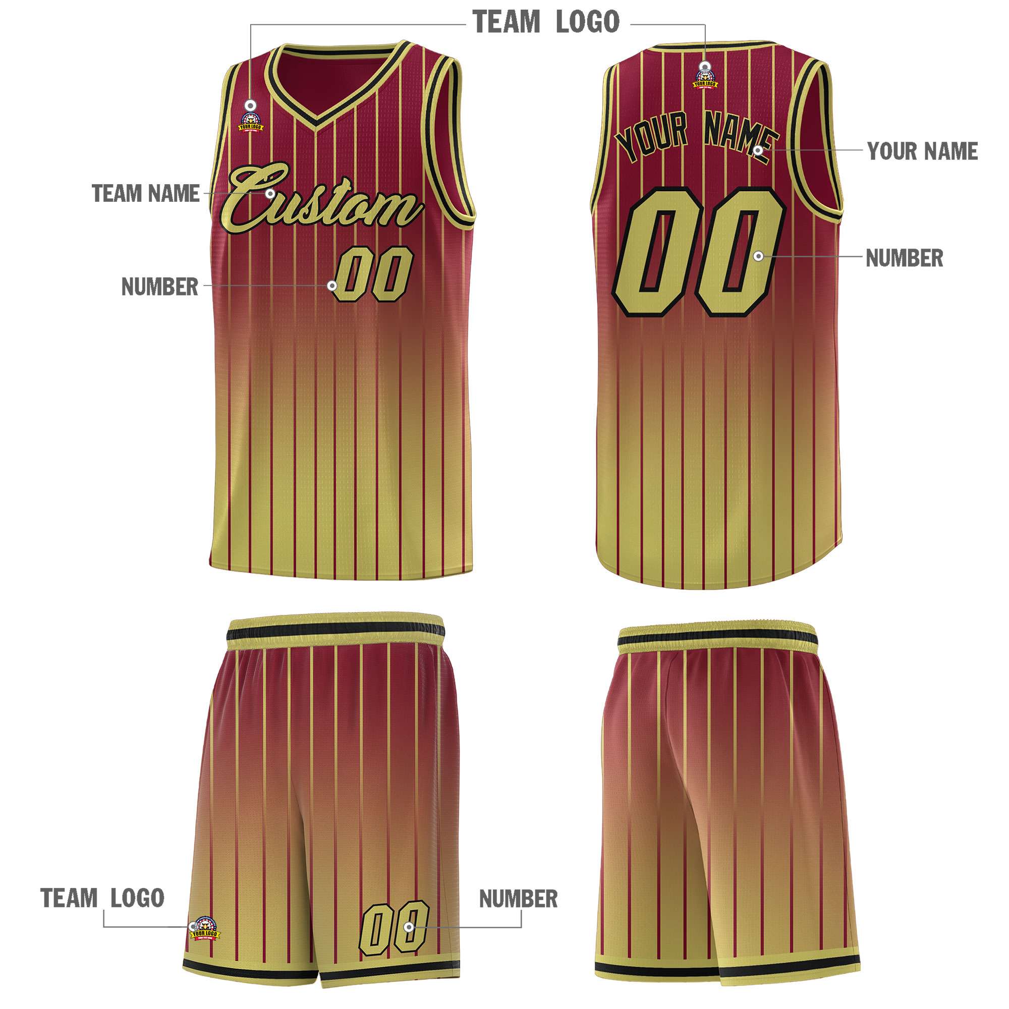 Custom Crimson Old Gold Gradient Fashion Sets Sports Stripe Uniform Basketball Jersey