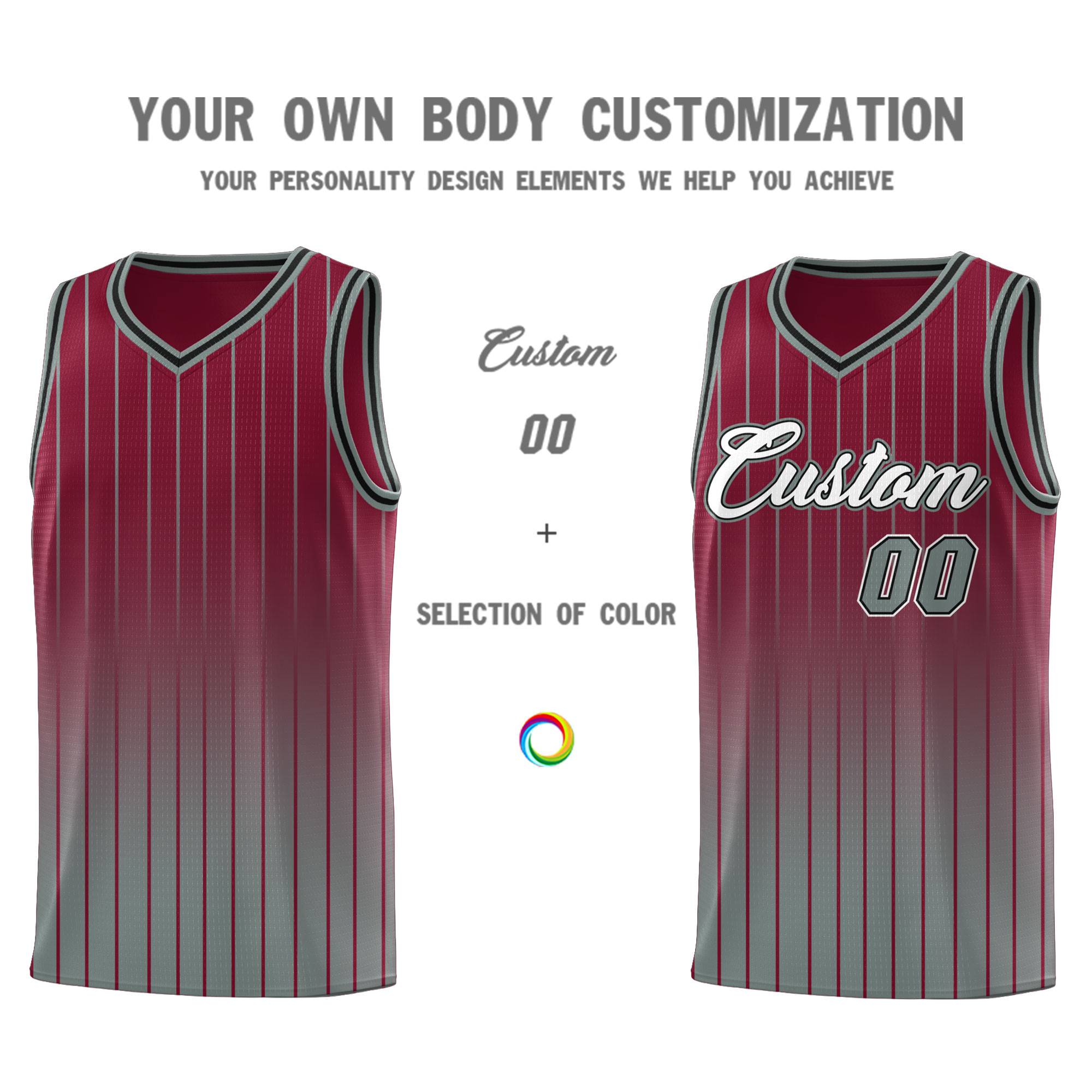 Custom Crimson Gray Gradient Fashion Sets Sports Stripe Uniform Basketball Jersey