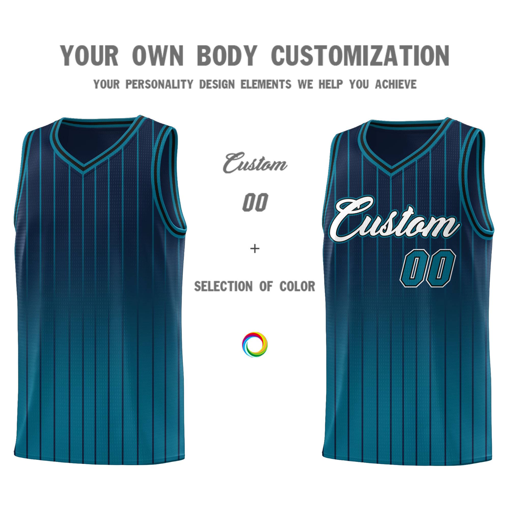 Custom Navy Aqua Gradient Fashion Sets Sports Stripe Uniform Basketball Jersey