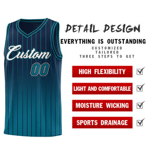 Custom Navy Aqua Gradient Fashion Sets Sports Stripe Uniform Basketball Jersey