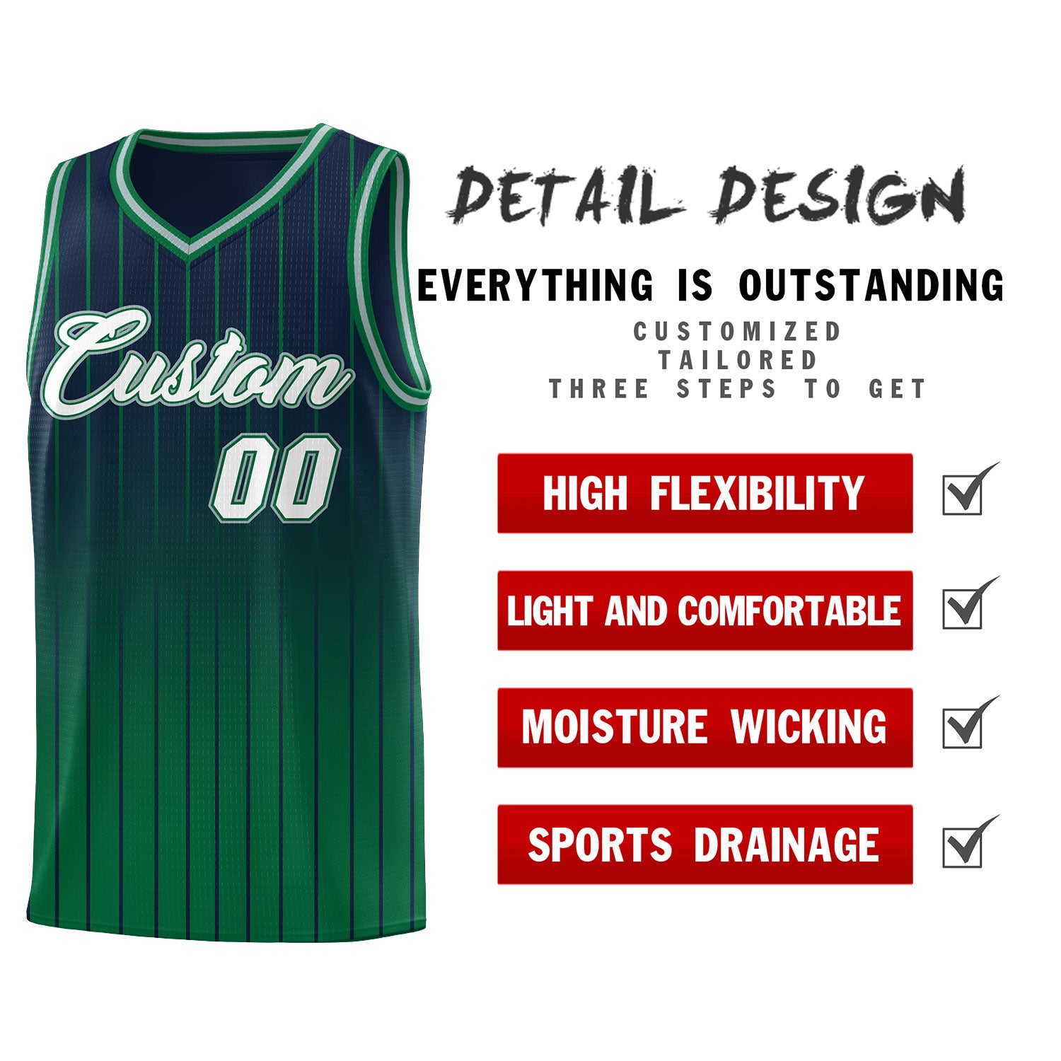 Custom Navy Kelly Green Gradient Fashion Sets Sports Stripe Uniform Basketball Jersey