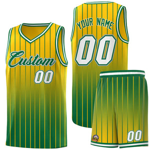 Custom Gold Kelly Green Gradient Fashion Sets Sports Stripe Uniform Basketball Jersey