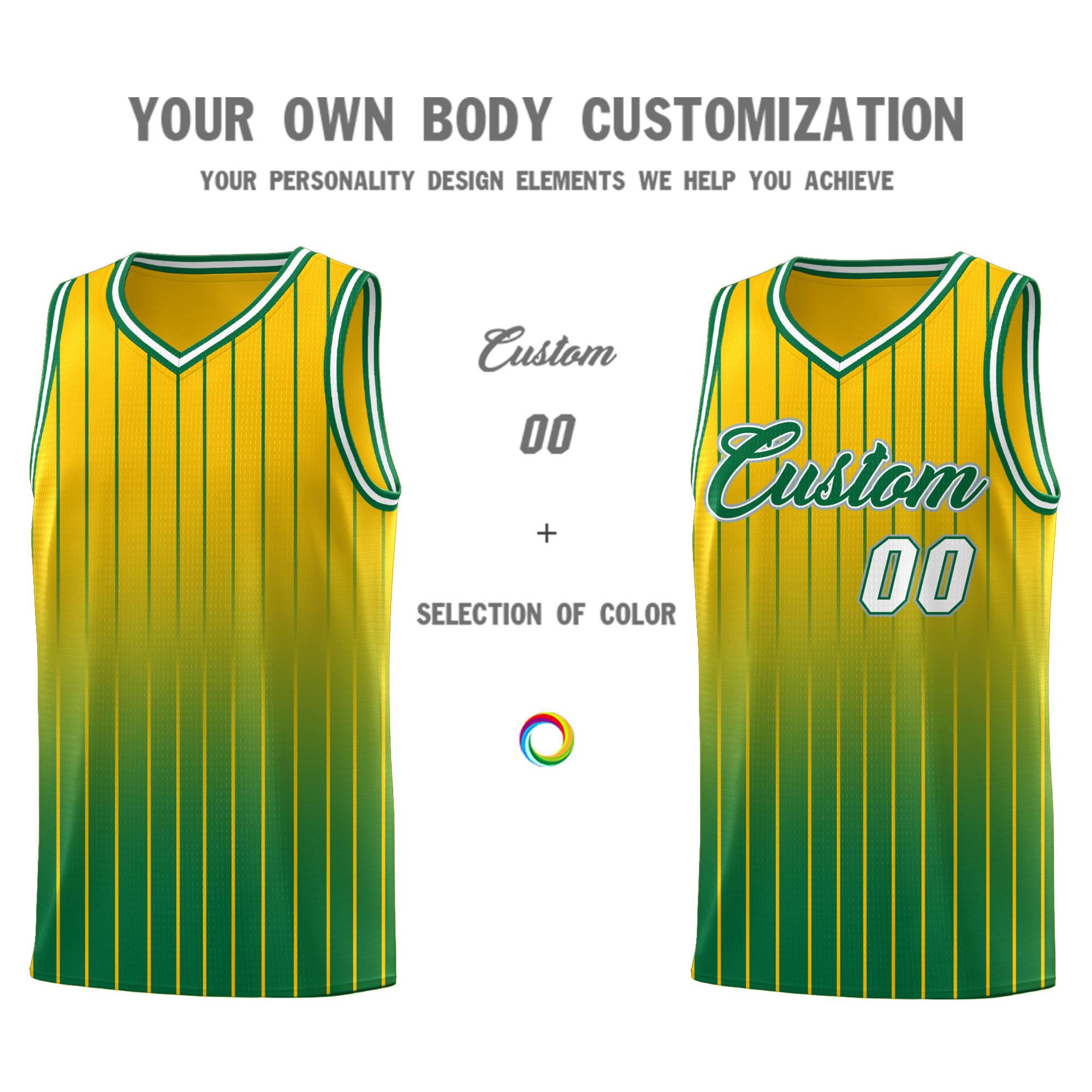 Custom Gold Kelly Green Gradient Fashion Sets Sports Stripe Uniform Basketball Jersey