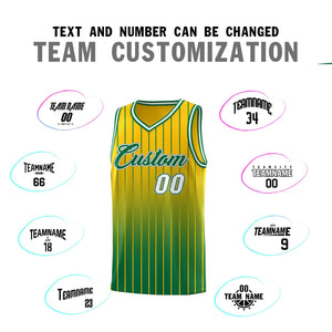 Custom Gold Kelly Green Gradient Fashion Sets Sports Stripe Uniform Basketball Jersey