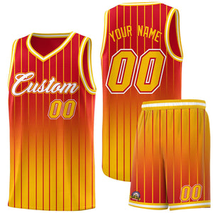 Custom Red Gold Gradient Fashion Sets Sports Stripe Uniform Basketball Jersey