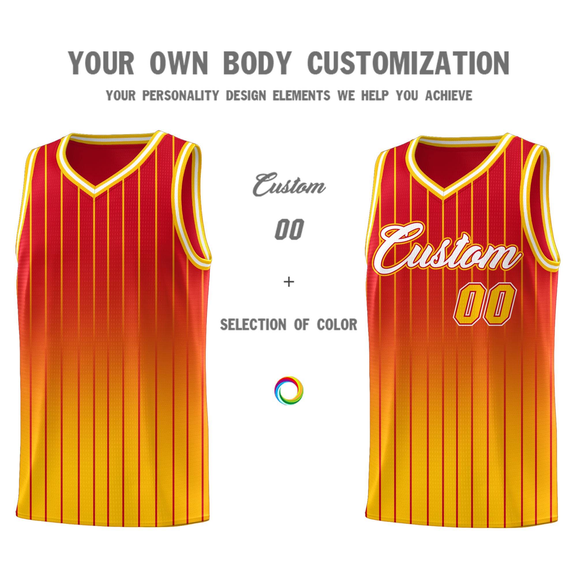 Custom Red Gold Gradient Fashion Sets Sports Stripe Uniform Basketball Jersey