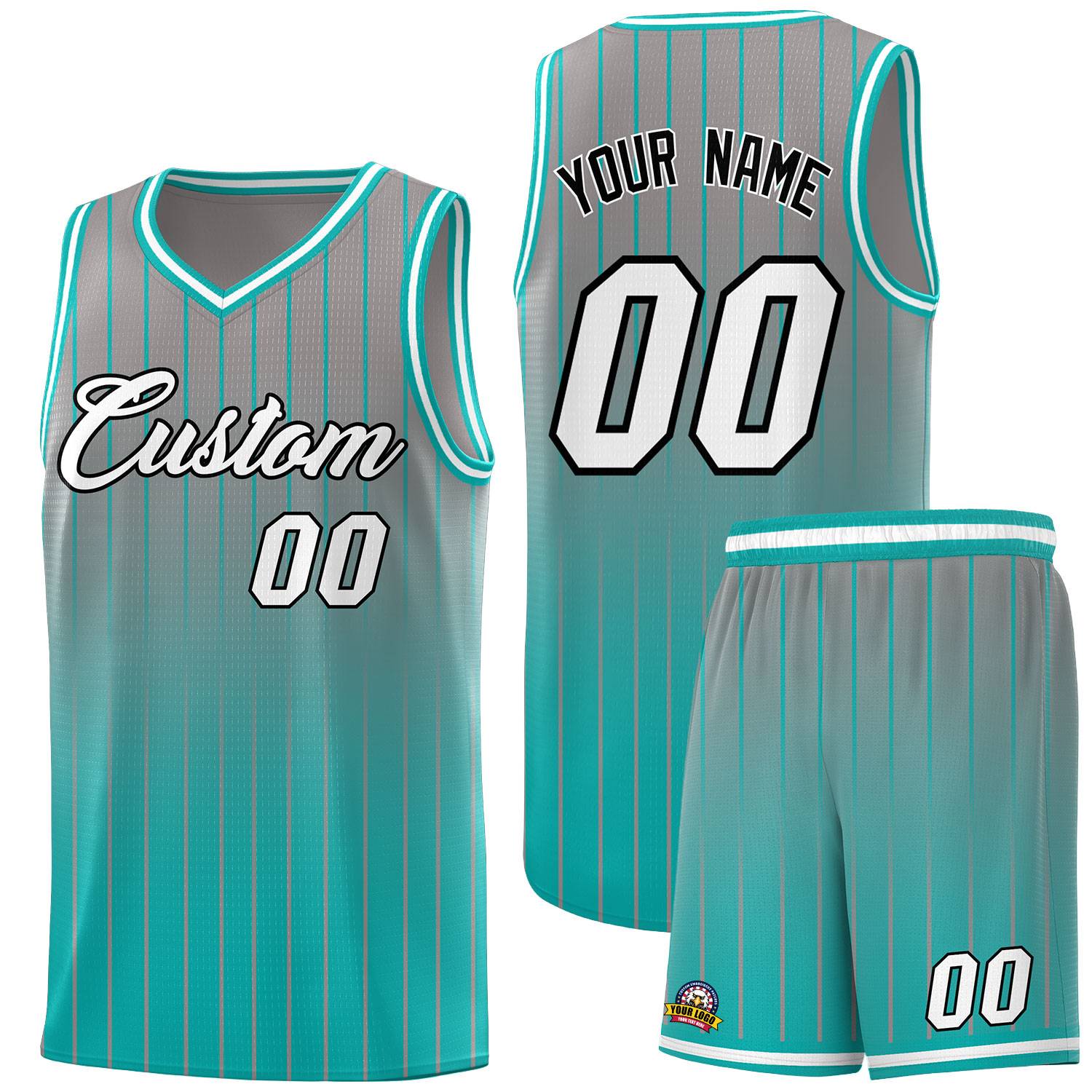 Custom Gray Bright Green Gradient Fashion Sets Sports Stripe Uniform Basketball Jersey