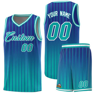 Custom Royal Bright Green Gradient Fashion Sets Sports Stripe Uniform Basketball Jersey