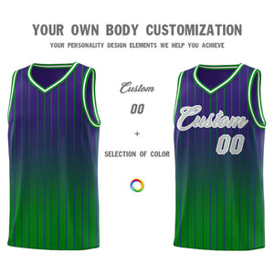 Custom Purple Green Gradient Fashion Sets Sports Stripe Uniform Basketball Jersey