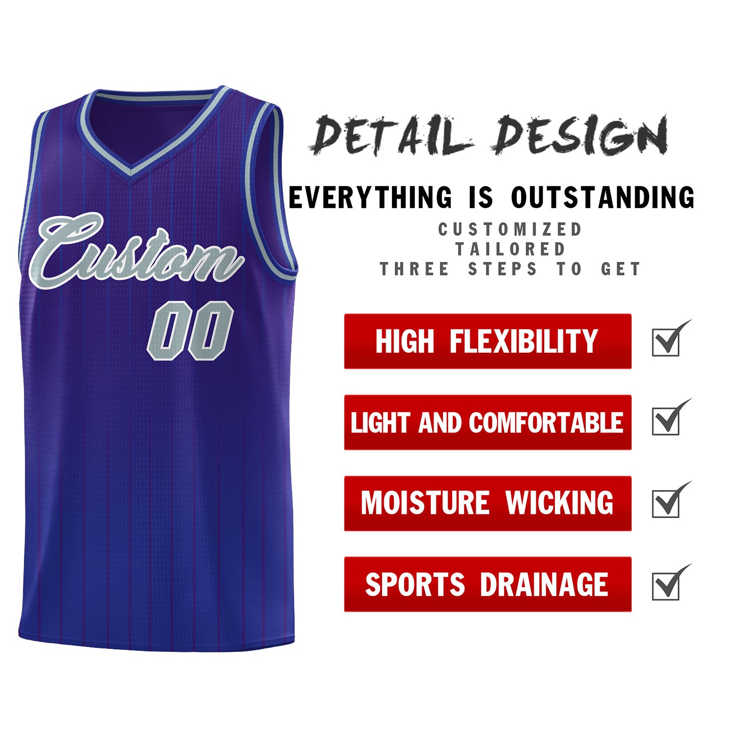 Custom Purple Royal Gradient Fashion Sets Sports Stripe Uniform Basketball Jersey