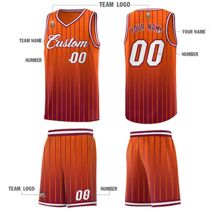 Custom Orange Crimson Gradient Fashion Sets Sports Stripe Uniform Basketball Jersey