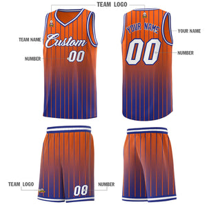 Custom Orange Royal Gradient Fashion Sets Sports Stripe Uniform Basketball Jersey