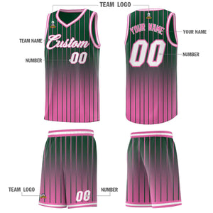 Custom Green Pink Gradient Fashion Sets Sports Stripe Uniform Basketball Jersey