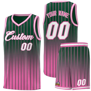 Custom Green Pink Gradient Fashion Sets Sports Stripe Uniform Basketball Jersey