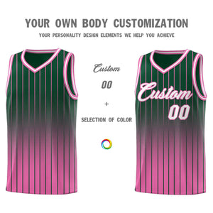 Custom Green Pink Gradient Fashion Sets Sports Stripe Uniform Basketball Jersey