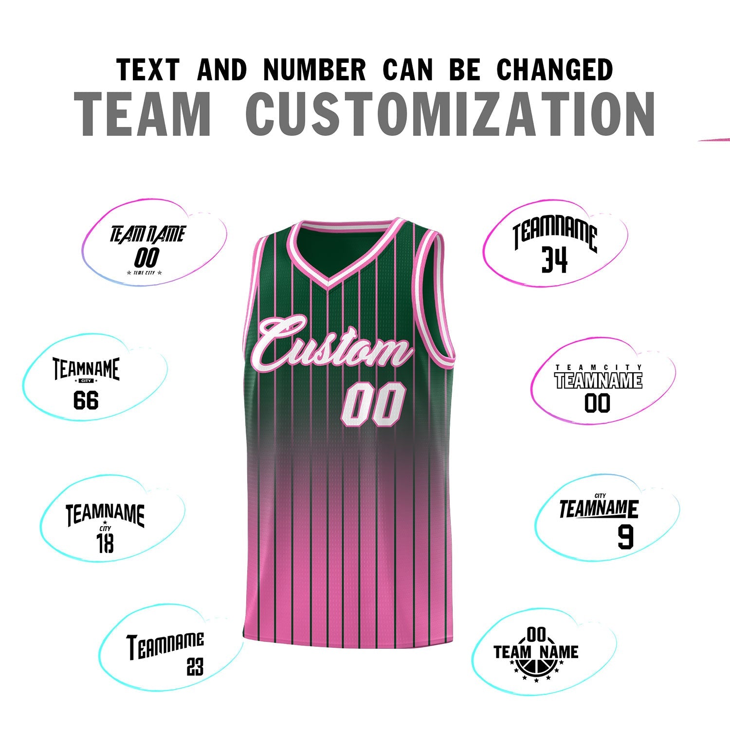 Custom Green Pink Gradient Fashion Sets Sports Stripe Uniform Basketball Jersey