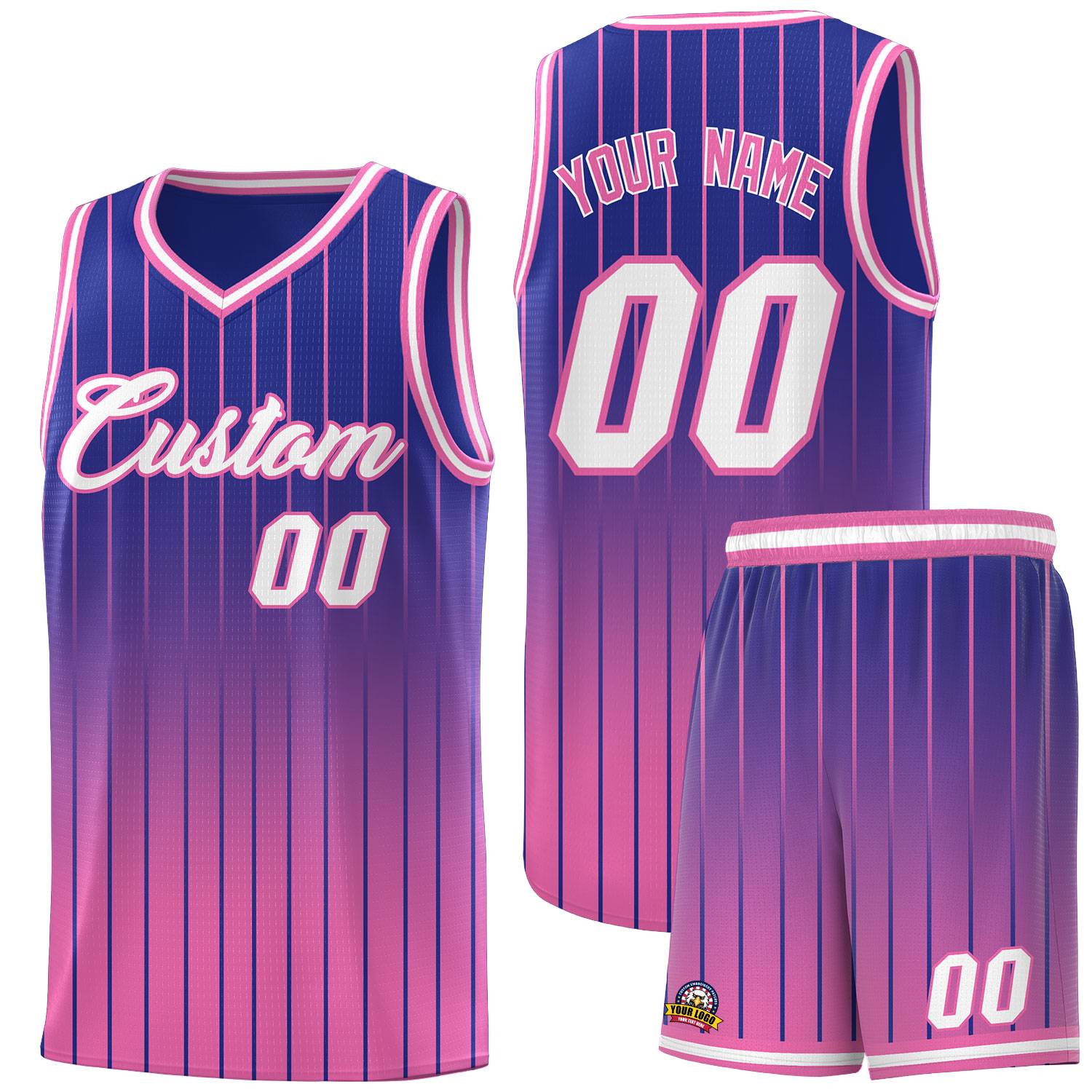 Custom Royal Pink Gradient Fashion Sets Sports Stripe Uniform Basketball Jersey