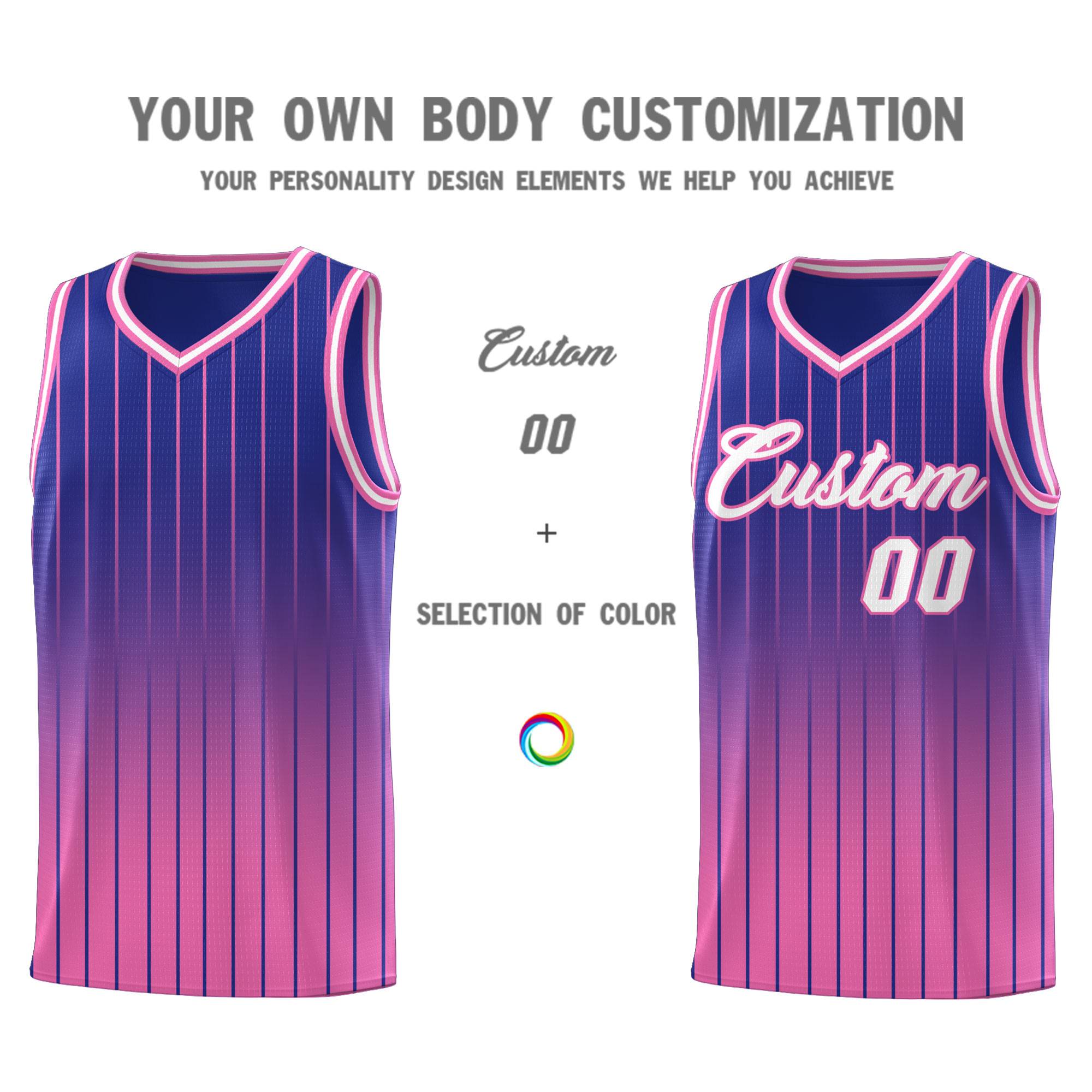 Custom Royal Pink Gradient Fashion Sets Sports Stripe Uniform Basketball Jersey