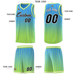 Custom Powder Blue Neon Green Gradient Fashion Sets Sports Stripe Uniform Basketball Jersey