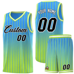 Custom Powder Blue Neon Green Gradient Fashion Sets Sports Stripe Uniform Basketball Jersey