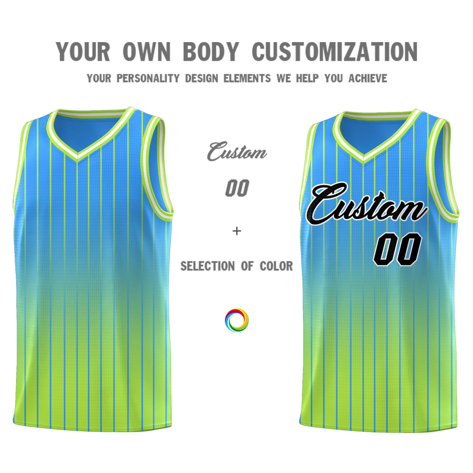 Custom Powder Blue Neon Green Gradient Fashion Sets Sports Stripe Uniform Basketball Jersey