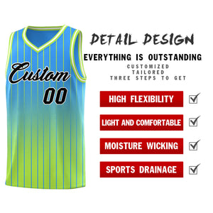 Custom Powder Blue Neon Green Gradient Fashion Sets Sports Stripe Uniform Basketball Jersey