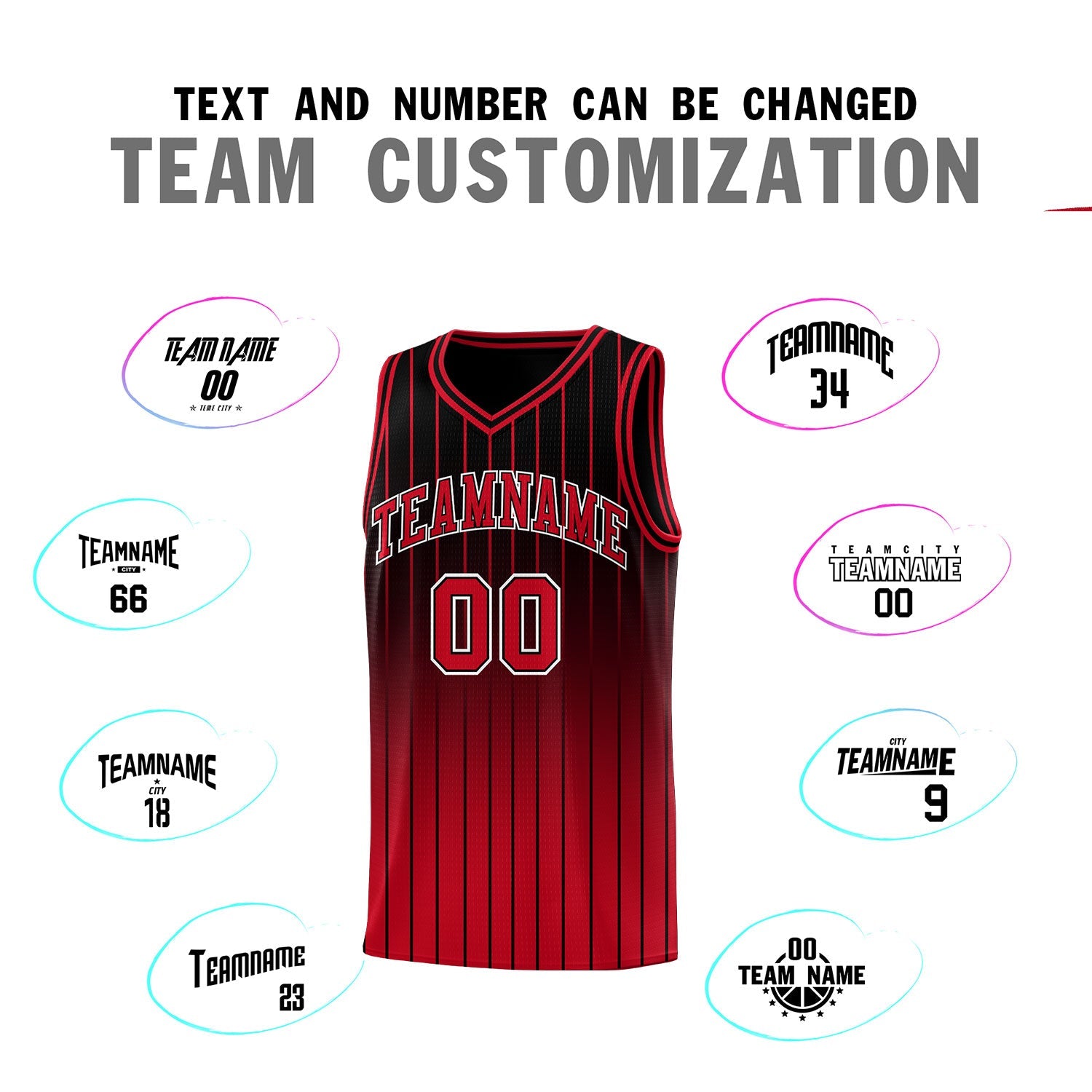 Custom Black Red Gradient Fashion Sets Sports Stripe Uniform Basketball Jersey