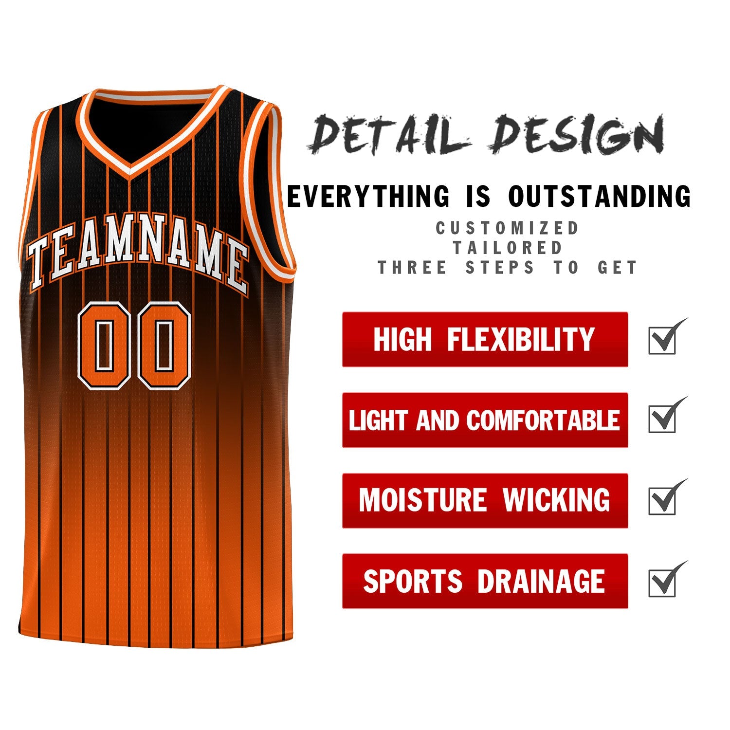 Custom Black Orange Gradient Fashion Sets Sports Stripe Uniform Basketball Jersey