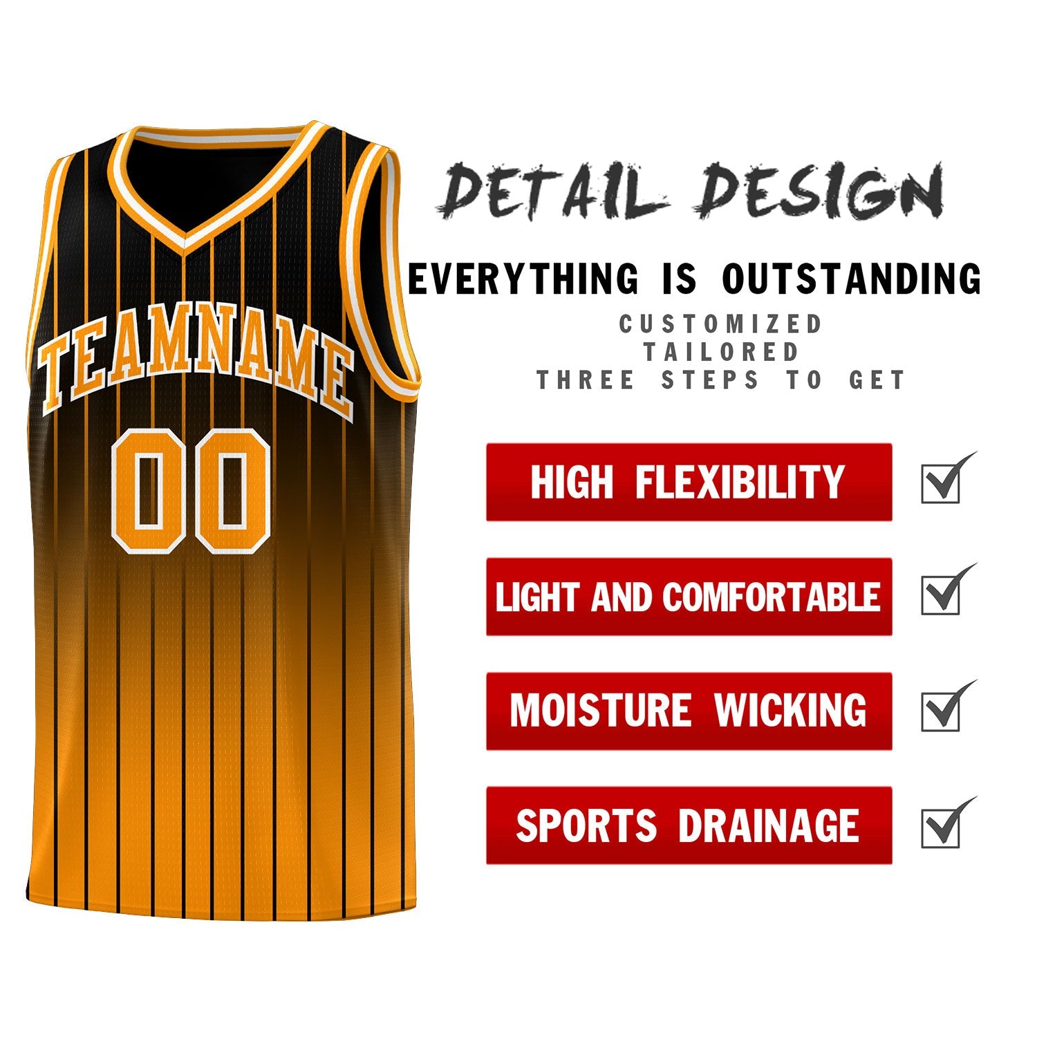 Custom Black Orange Gradient Fashion Sets Sports Stripe Uniform Basketball Jersey