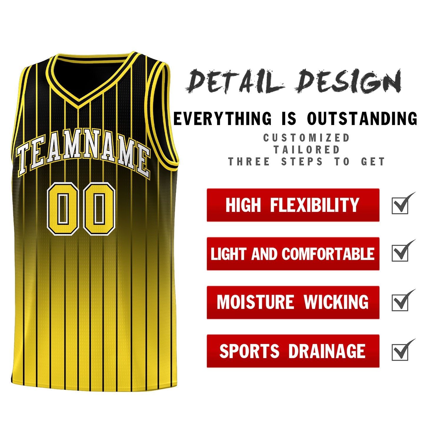 Custom Black Gold Gradient Fashion Sets Sports Stripe Uniform Basketball Jersey