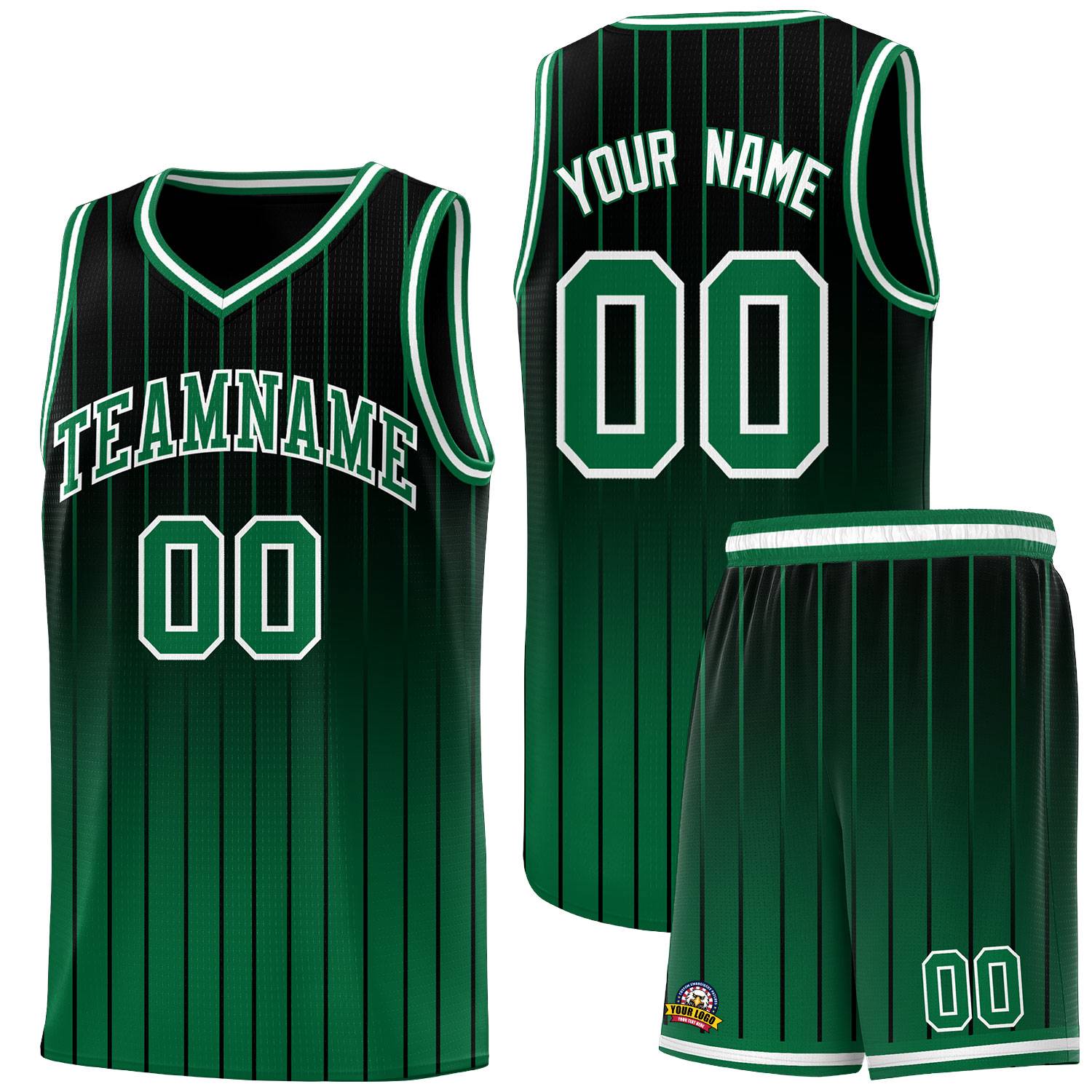 Custom Black Green Gradient Fashion Sets Sports Stripe Uniform Basketball Jersey