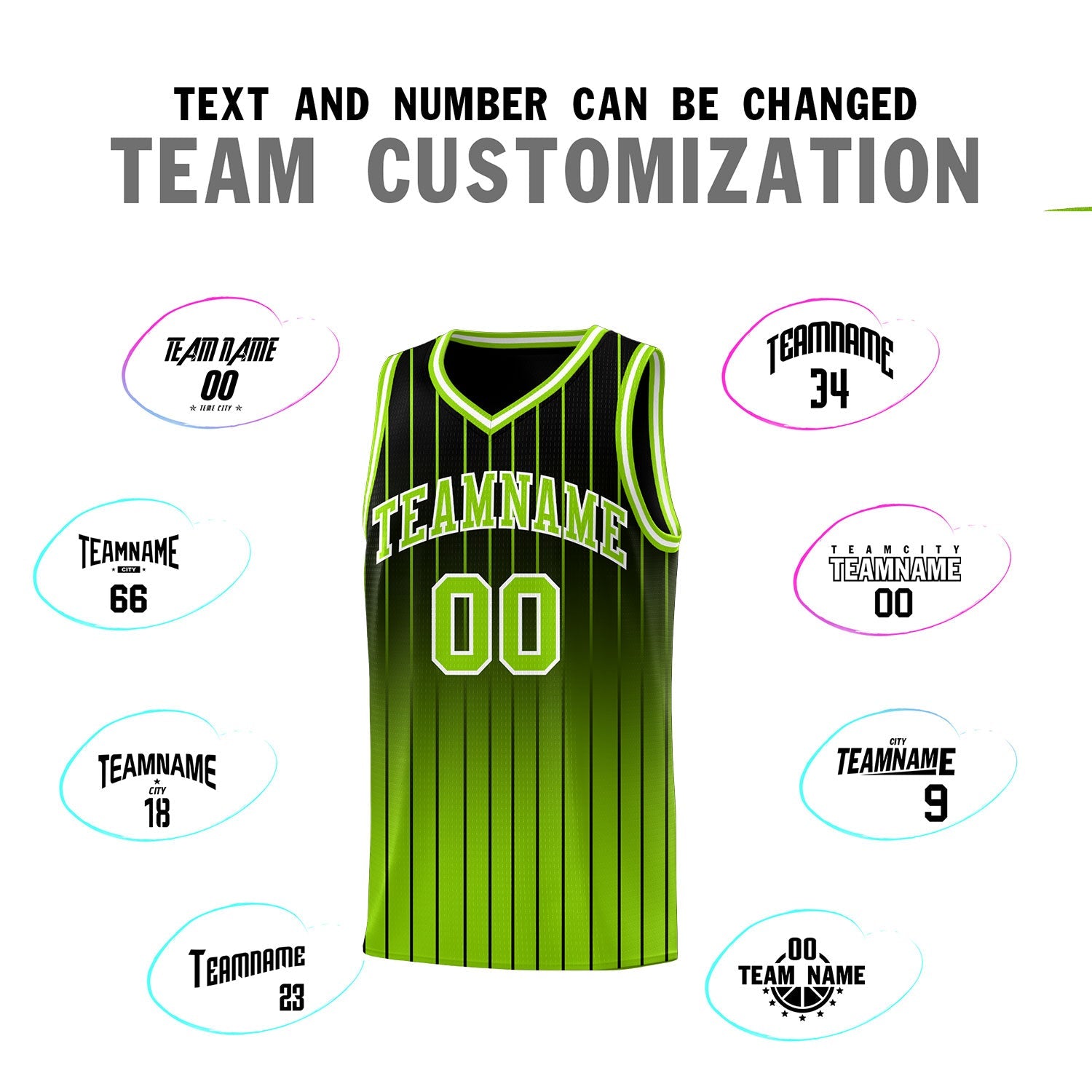 Custom Black Neon Green Gradient Fashion Sets Sports Stripe Uniform Basketball Jersey