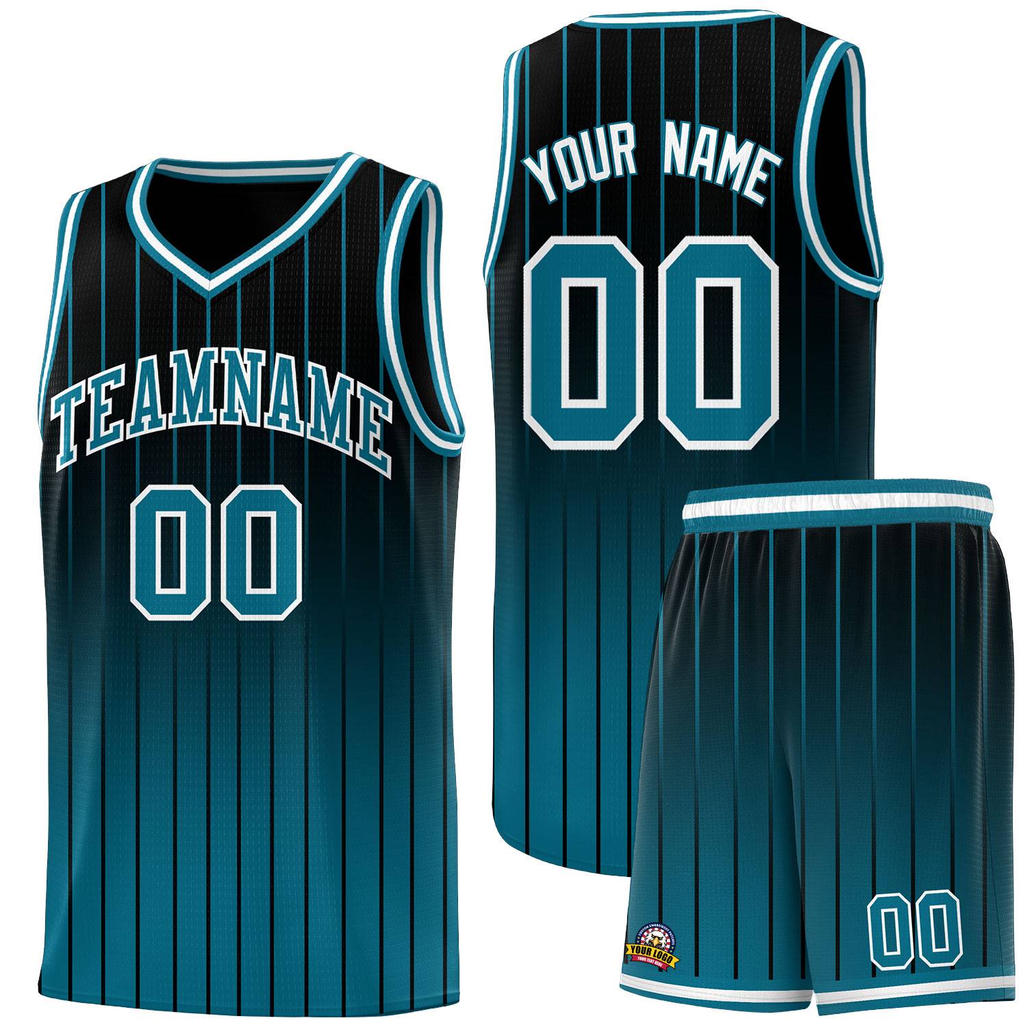 Custom Black Aqua Gradient Fashion Sets Sports Stripe Uniform Basketball Jersey