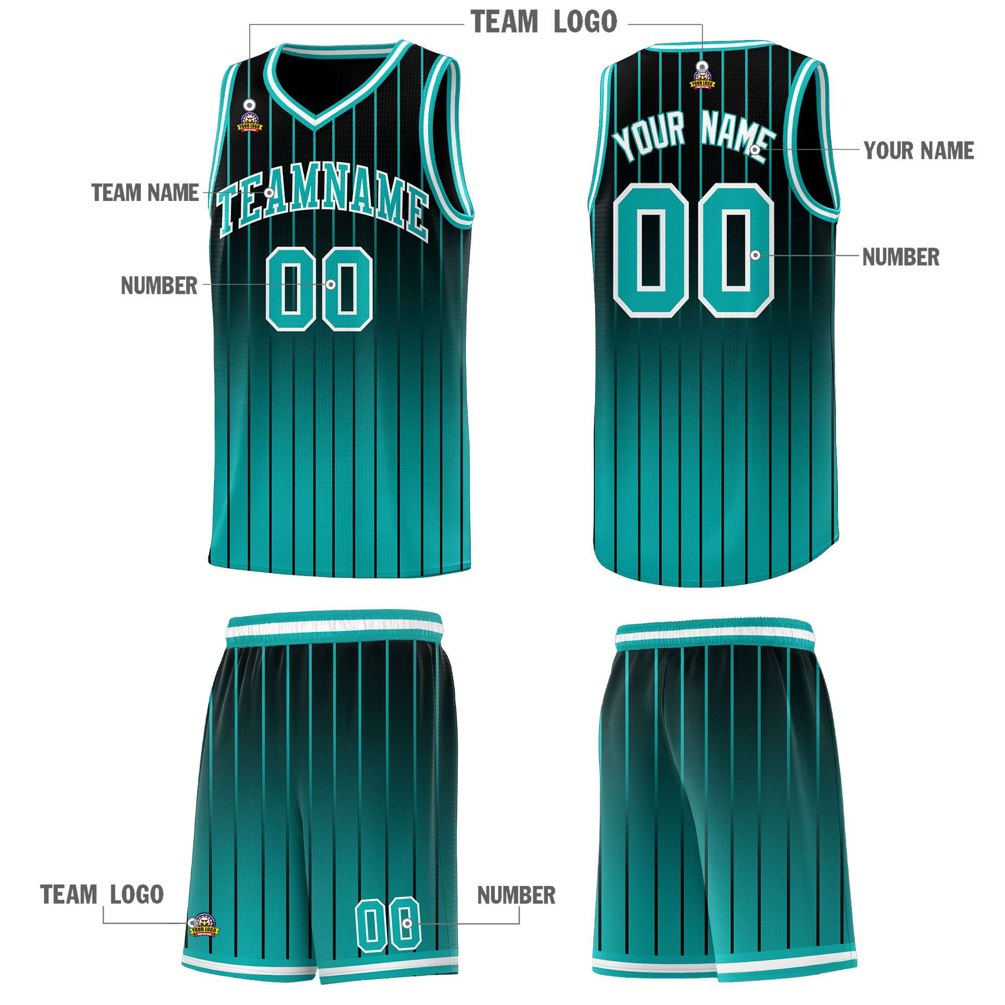 Custom Black Aqua Gradient Fashion Sets Sports Stripe Uniform Basketball Jersey