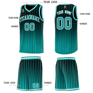 Custom Black Aqua Gradient Fashion Sets Sports Stripe Uniform Basketball Jersey