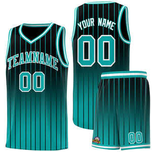 Custom Black Aqua Gradient Fashion Sets Sports Stripe Uniform Basketball Jersey