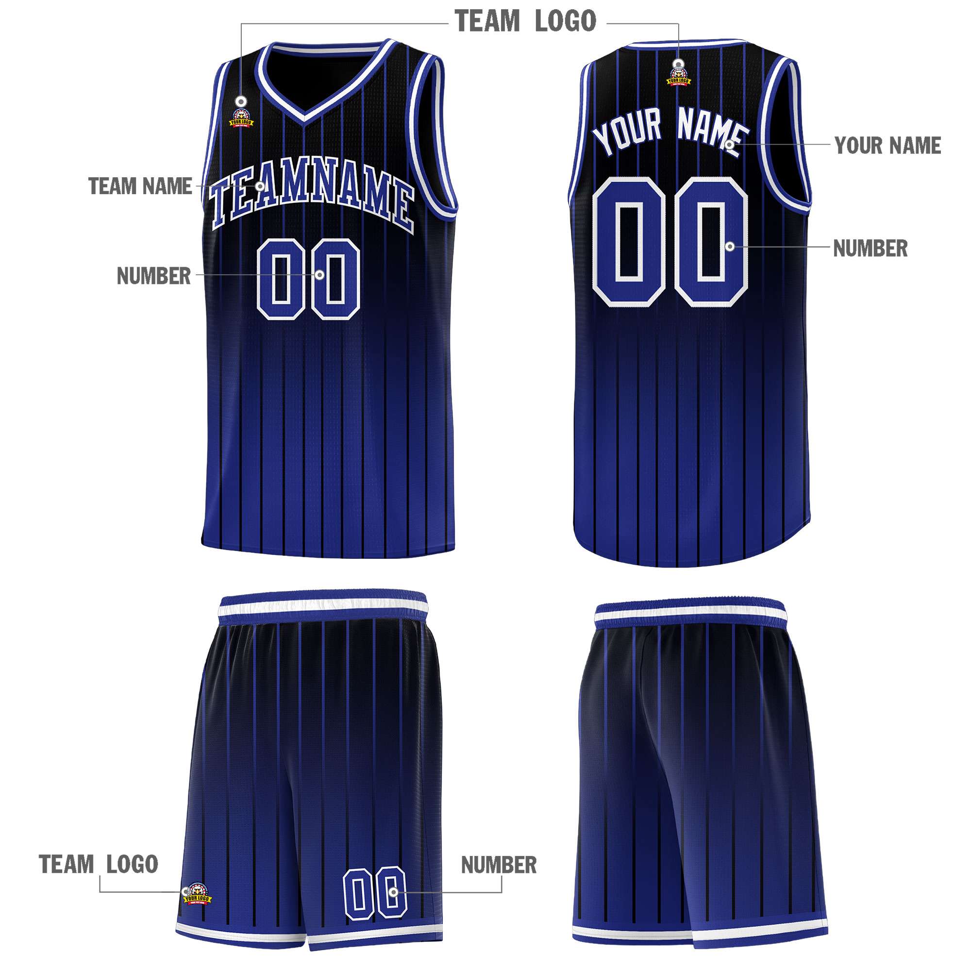 Custom Black Royal Gradient Fashion Sets Sports Stripe Uniform Basketball Jersey