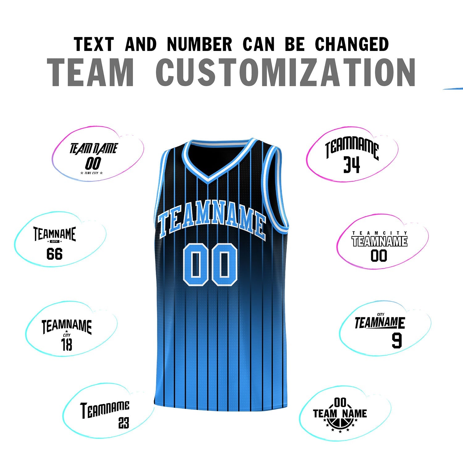 Custom Black Powder Blue Gradient Fashion Sets Sports Stripe Uniform Basketball Jersey