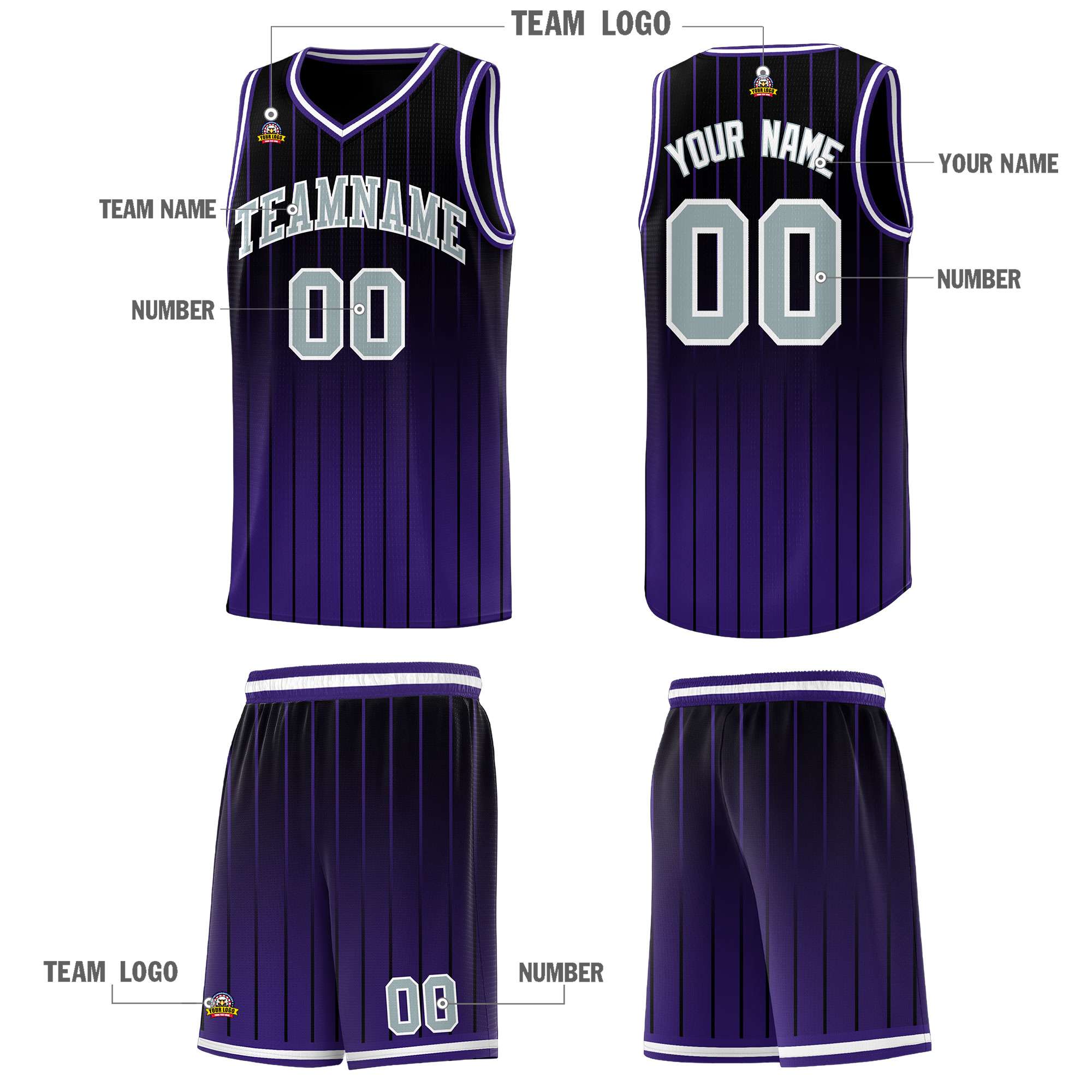 Custom Black Purple Gradient Fashion Sets Sports Stripe Uniform Basketball Jersey