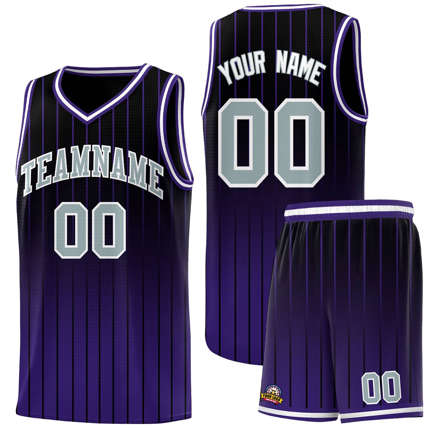 Custom Black Purple Gradient Fashion Sets Sports Stripe Uniform Basketball Jersey