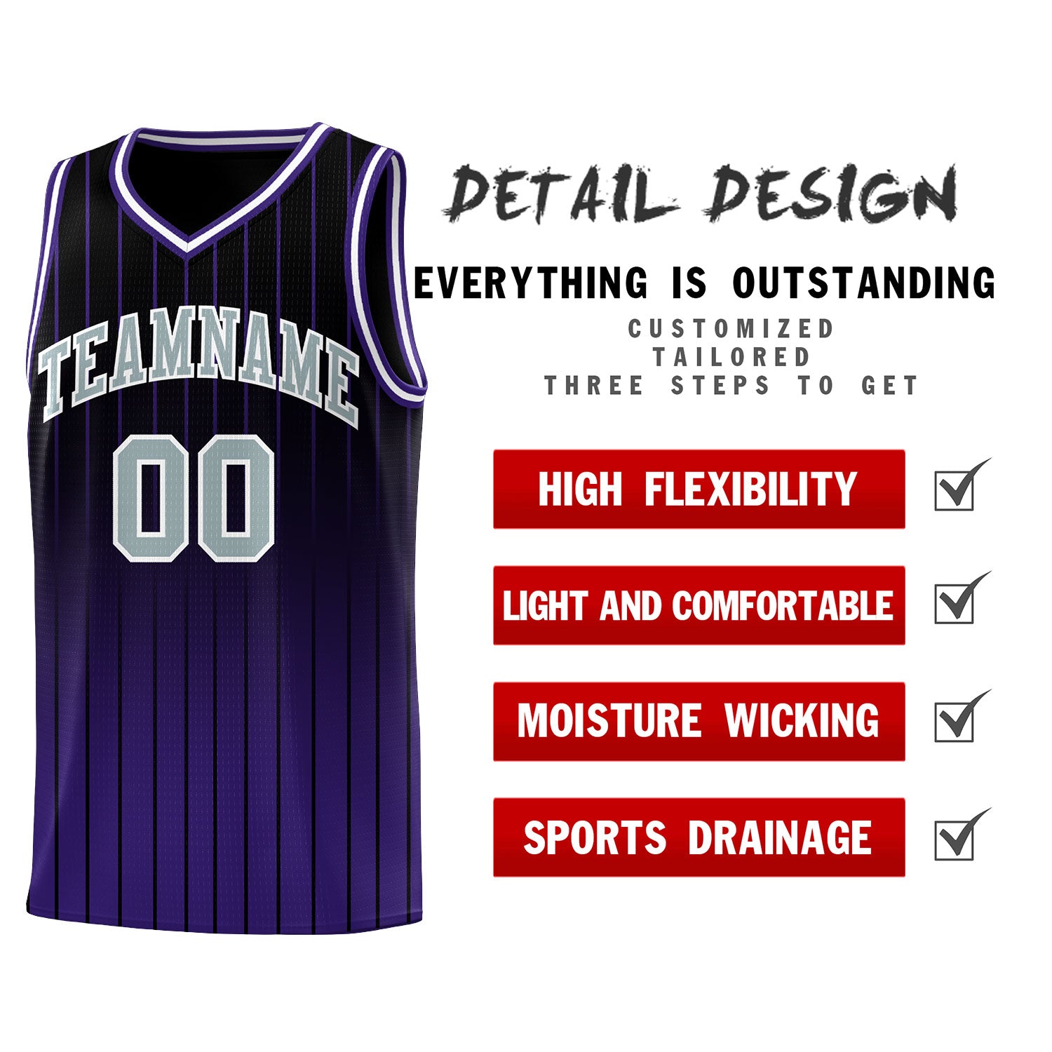 Custom Black Purple Gradient Fashion Sets Sports Stripe Uniform Basketball Jersey