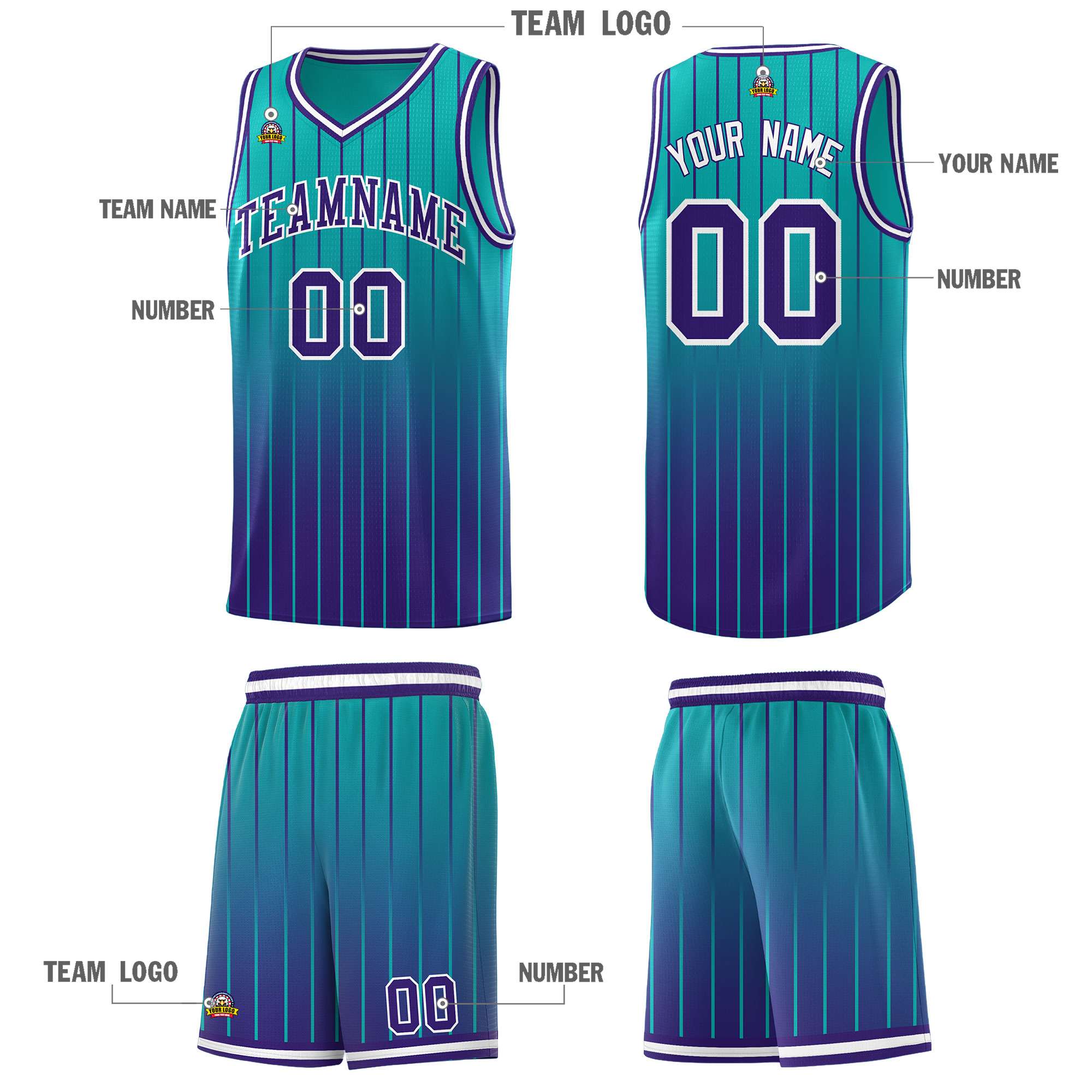 Custom Aqua Purple Gradient Fashion Sets Sports Stripe Uniform Basketball Jersey