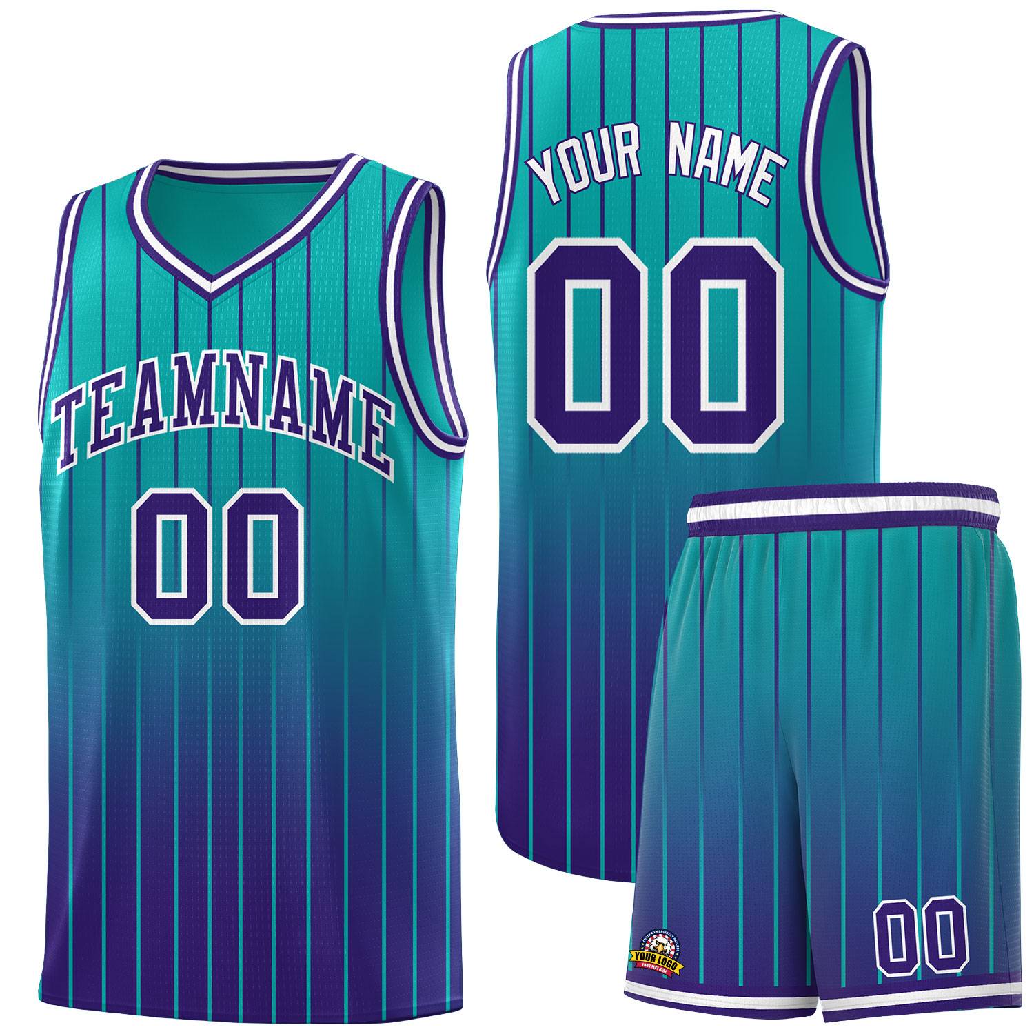 Custom Aqua Purple Gradient Fashion Sets Sports Stripe Uniform Basketball Jersey