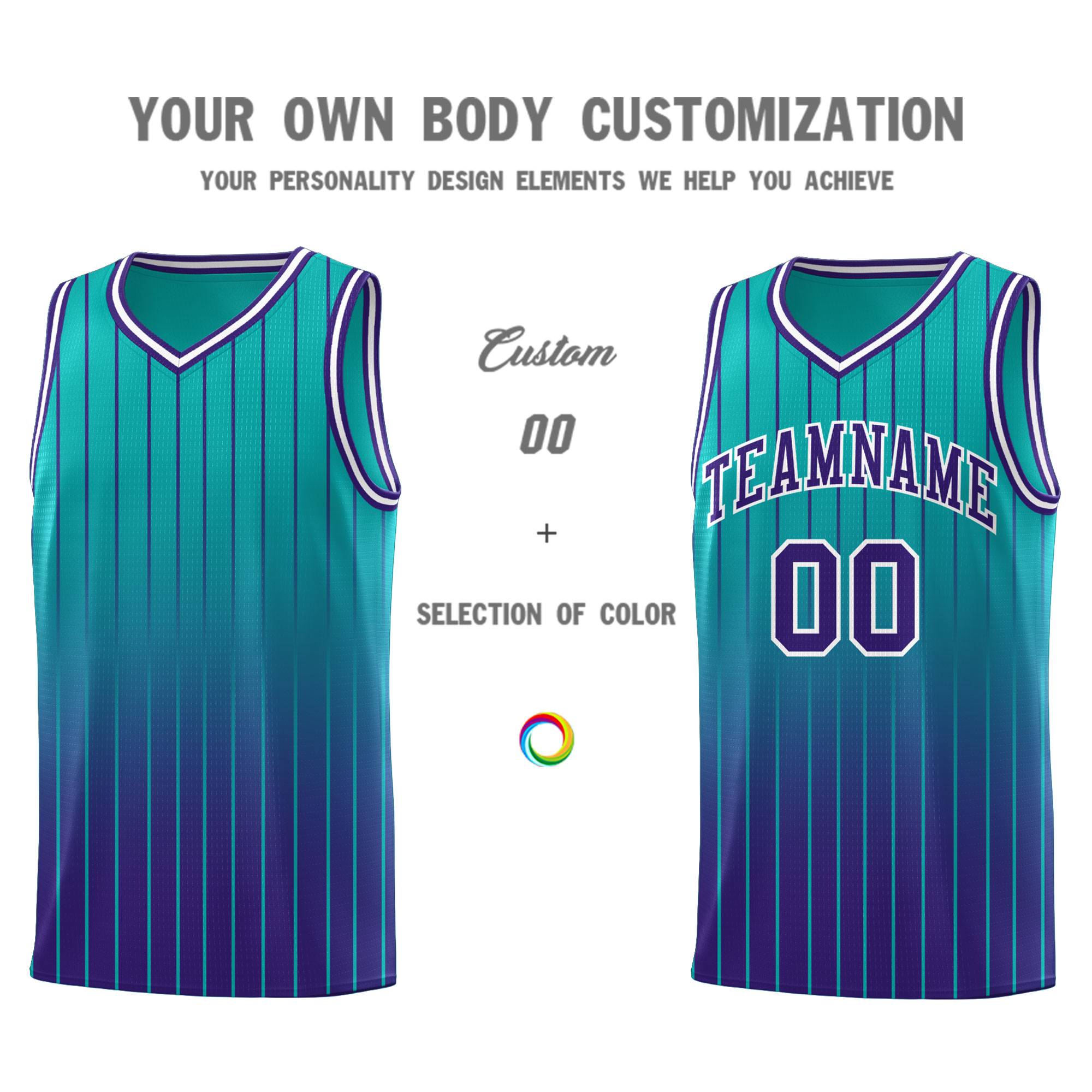 Custom Aqua Purple Gradient Fashion Sets Sports Stripe Uniform Basketball Jersey